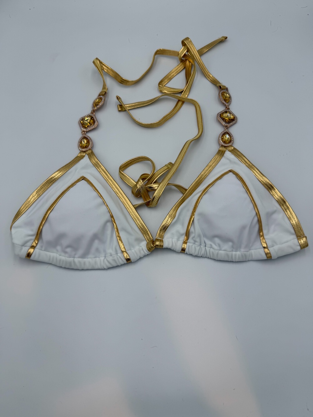 White and Gold Embellished Bikini Top